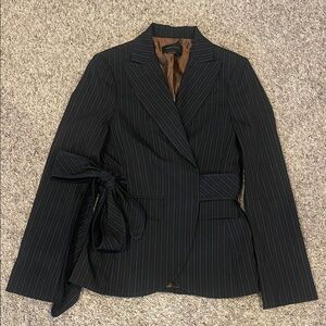 BCBGMaxAzria Dark Blue Pinstripe Blazer with Tie Belt